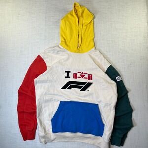 Formula 1 Racing 8Js Hoodie Mens Size Large Colorblock Pullover Graphic Distress